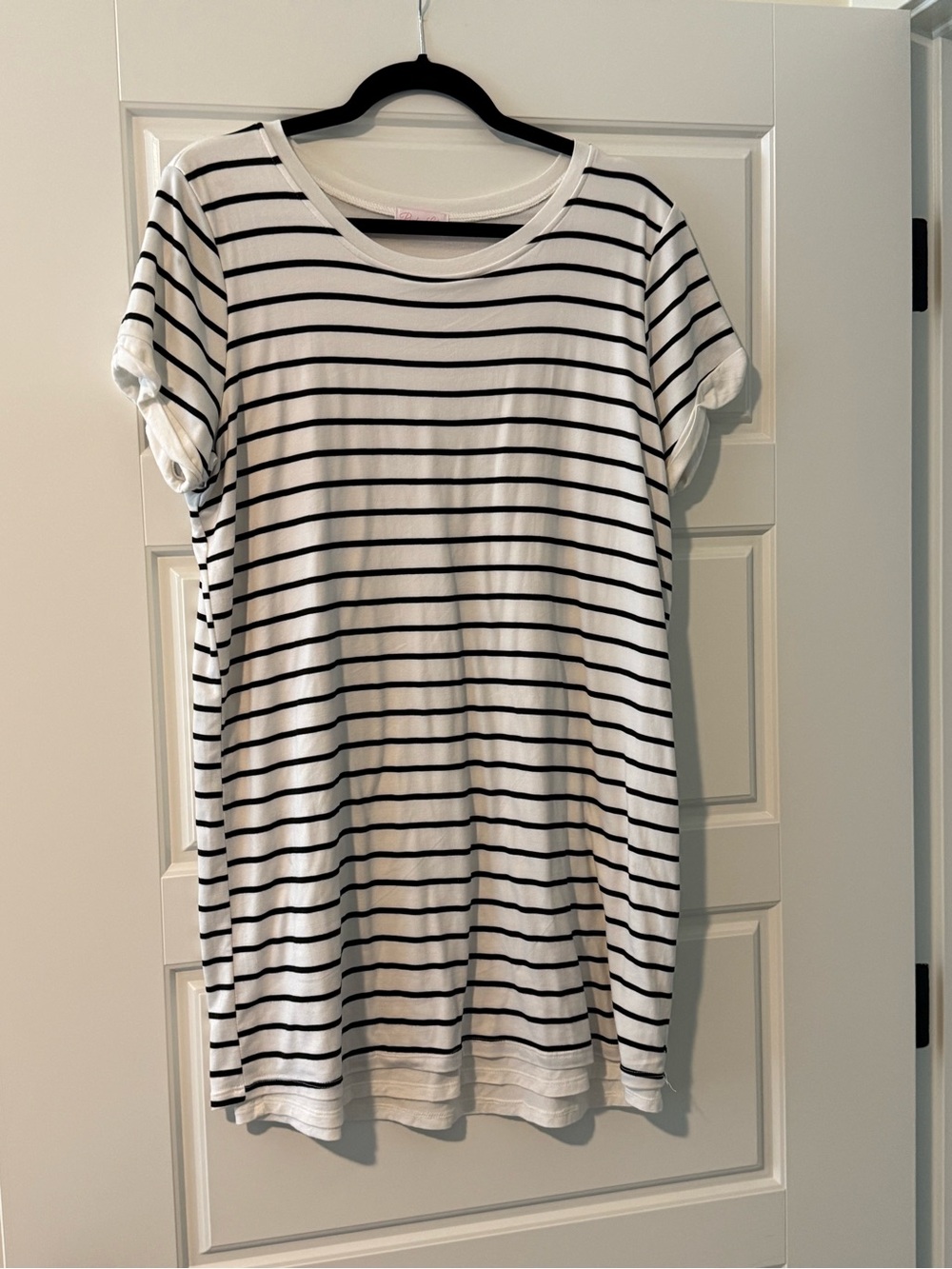 Pink Lily White and Black Striped Mini T-Shirt Dress Large